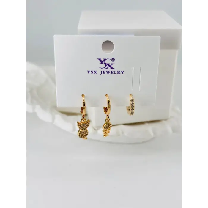 Zirkon Taşlı Üçlü Kombin Küpe - Kp00086