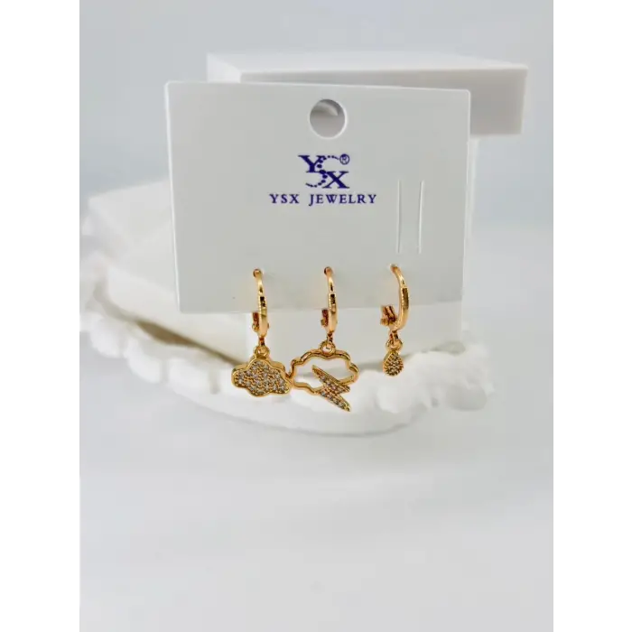 Zirkon Taşlı Üçlü Kombin Küpe - Kp00061