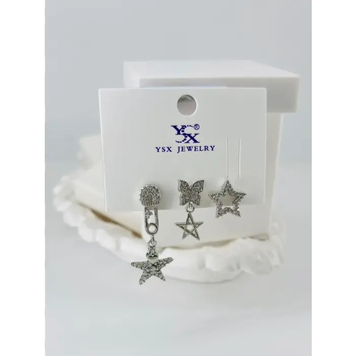 Zirkon Taşlı Üçlü Kombin Küpe - Kp00047