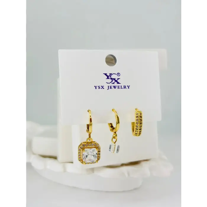 Zirkon Taşlı Üçlü Kombin Küpe - Kp00376