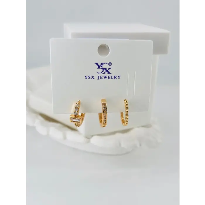 Zirkon Taşlı Üçlü Kombin Küpe - Kp00090