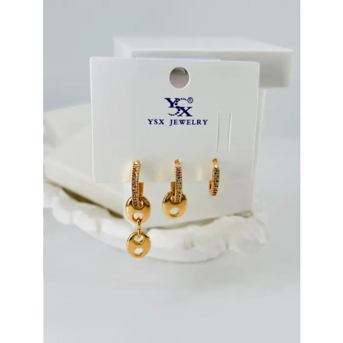 Zirkon Taşlı Üçlü Kombin Küpe - Kp00080