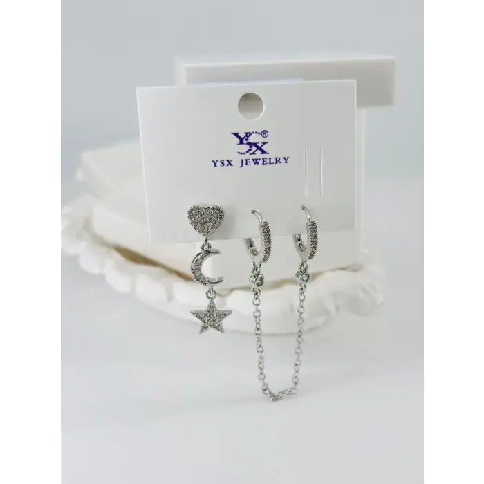 Zirkon Taşlı Üçlü Kombin Küpe - Kp00062