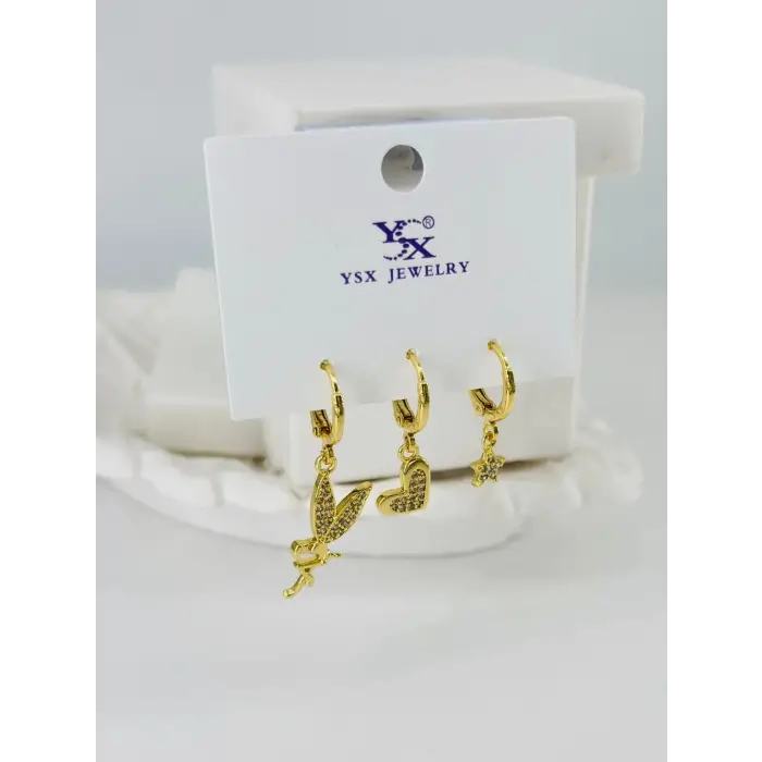 Zirkon Taşlı Üçlü Kombin Küpe - Kp00387