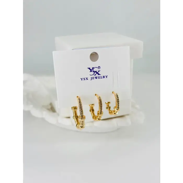 Zirkon Taşlı Üçlü Kombin Küpe - Kp00371