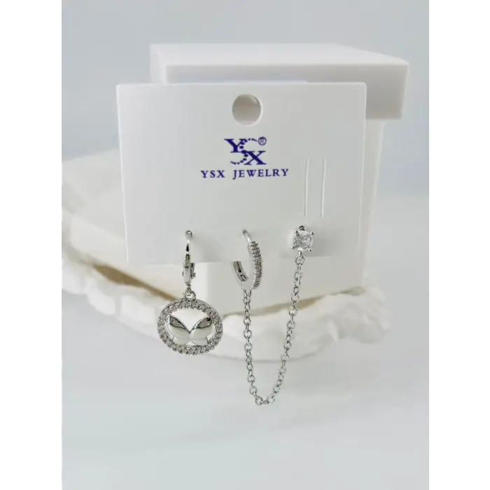 Zirkon Taşlı Üçlü Kombin Küpe - Kp00057
