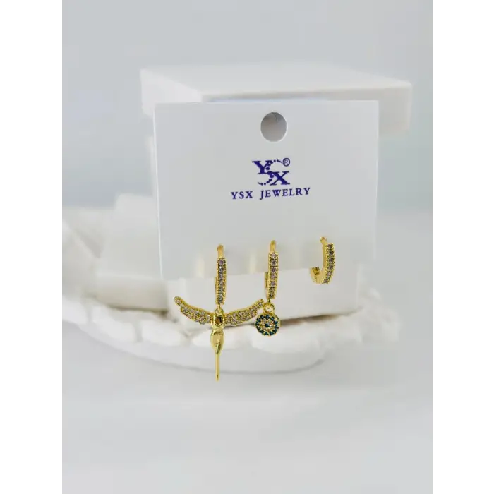 Zirkon Taşlı Üçlü Kombin Küpe - Kp00395