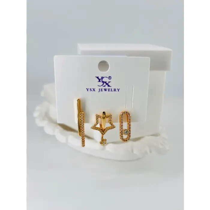 Zirkon Taşlı Üçlü Kombin Küpe - Kp00070