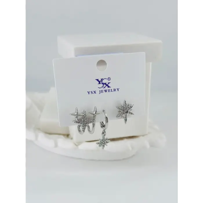 Zirkon Taşlı Üçlü Kombin Küpe - Kp00401