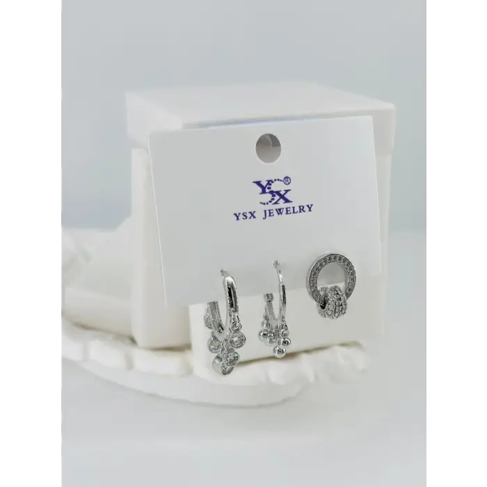 Zirkon Taşlı Üçlü Kombin Küpe - Kp00382