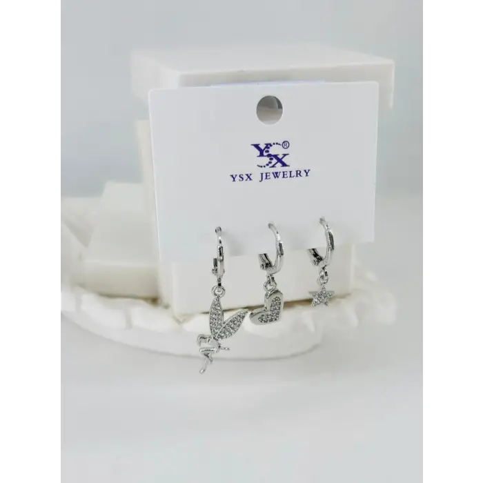 Zirkon Taşlı Üçlü Kombin Küpe - Kp00386