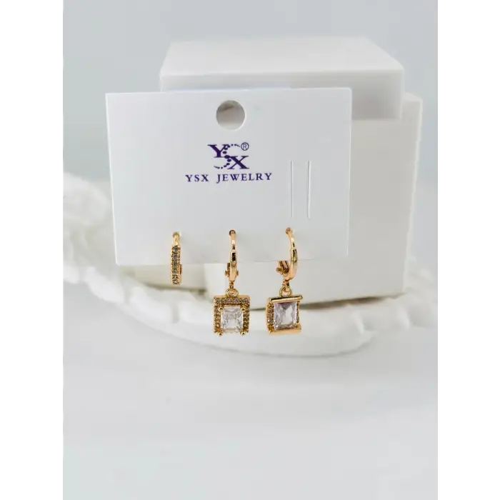 Zirkon Taşlı Üçlü Kombin Küpe - Kp00433