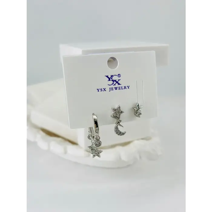 Zirkon Taşlı Üçlü Kombin Küpe - Kp00069