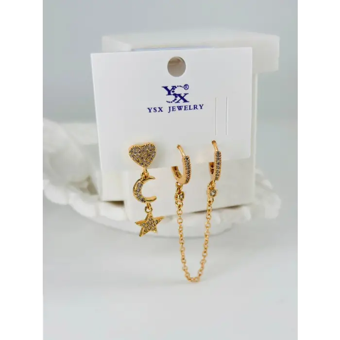 Zirkon Taşlı Üçlü Kombin Küpe - Kp00048
