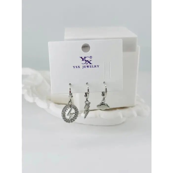 Zirkon Taşlı Üçlü Kombin Küpe - Kp00437