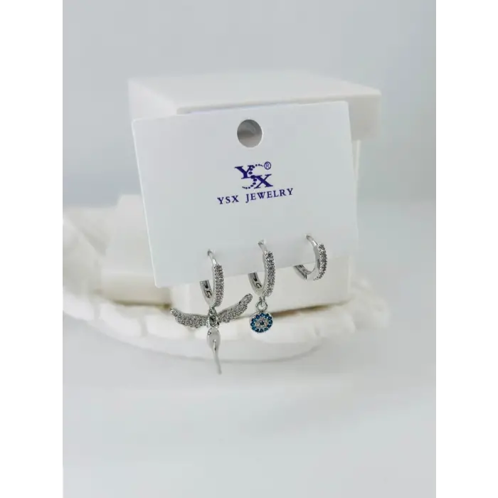 Zirkon Taşlı Üçlü Kombin Küpe - Kp00394
