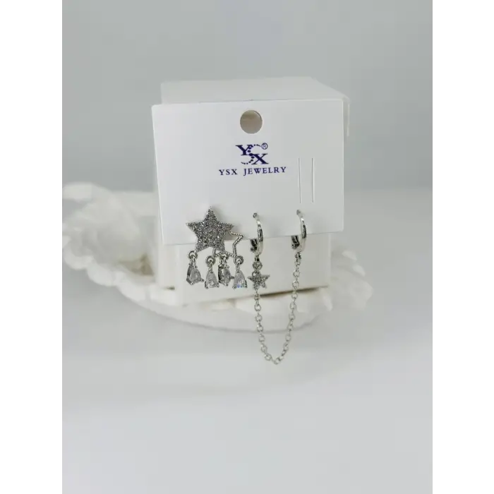 Zirkon Taşlı Üçlü Kombin Küpe - Kp00365