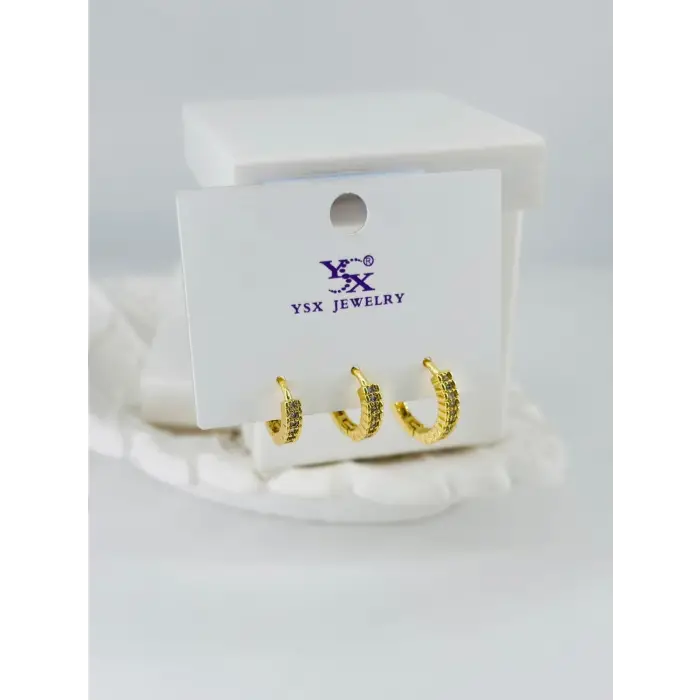Zirkon Taşlı Üçlü Kombin Küpe - Kp00393