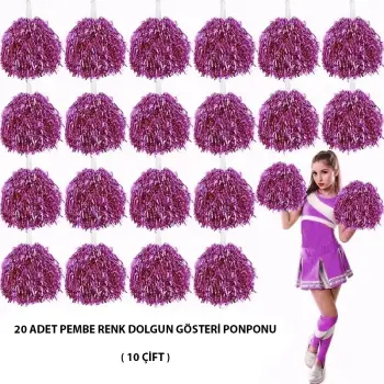 10 Çift ( 20 Adet ) Pembe Renk 23 Nisan 19 Mayıs 29 Ekim Okul Gösteri Ponponları