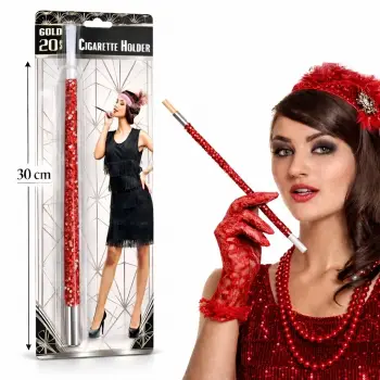 30 Cm Kırmızı Payetli  Tutacağı – 1920’ler Gatsby Parti Aksesuarı