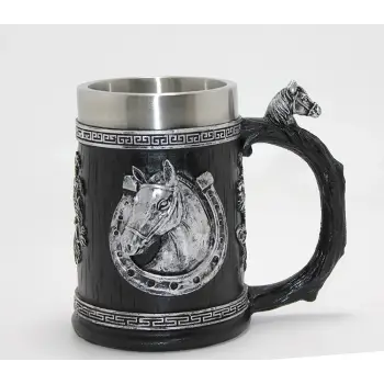 3d Kabartmalı At Büstü Paslanmaz Çelik Kupa Bardak Alk4475
