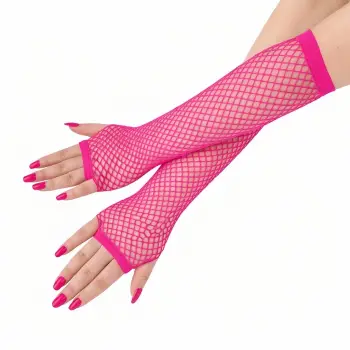 80’ler 90’lar Retro Neon Fuşya Şeker Pembesi File Parmaksız Eldiven 26 Cm