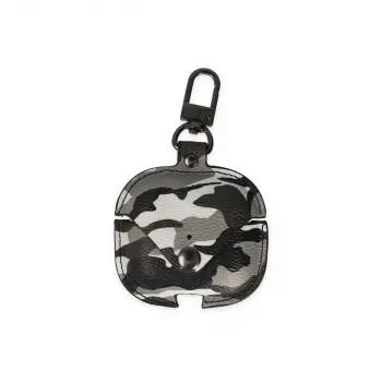 Airpods 3 (3.nesil) Çanta Kamuflaj Deri Kılıf - Gri