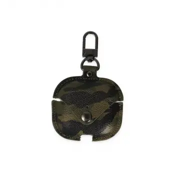 Airpods 3 (3.nesil) Çanta Kamuflaj Deri Kılıf - Haki Yeşil