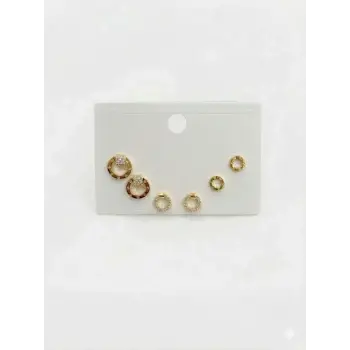 Zirkon Taşlı Pirinç Altılı  Kombin Küpe - Kp00629