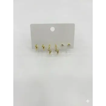   Zirkon Taşlı Pirinç Altılı  Kombin Küpe - Kp00582