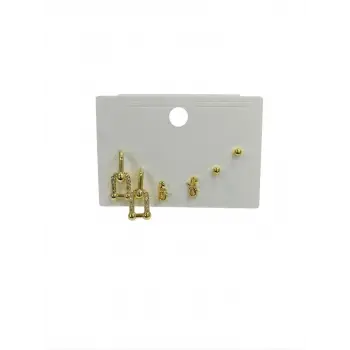   Zirkon Taşlı Pirinç Altılı  Kombin Küpe - Kp00647