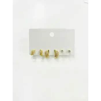   Zirkon Taşlı Pirinç Altılı  Kombin Küpe - Kp00619