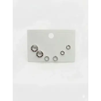 Rodyum Zirkon Taşlı Pirinç Altılı  Kombin Küpe - Kp00630