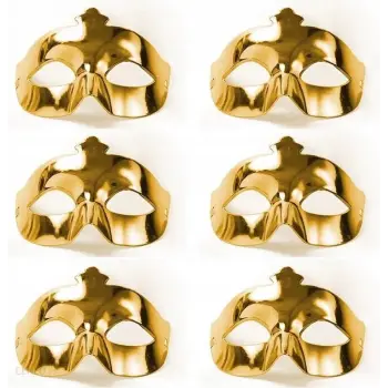 Altın Metalize Renk Düz Balo Parti Maskesi 6 Adet