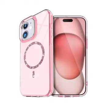 Apple İphone 12 Live Diamond Magsafe Kapak - Pembe