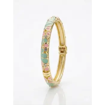 AQua Petal Pembe  & Su Yeşili Mine İşlemeli Kelepçe Bileklik - Kbl0451