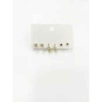   Zirkon Taşlı Pirinç Altılı  Kombin Küpe - Kp00572