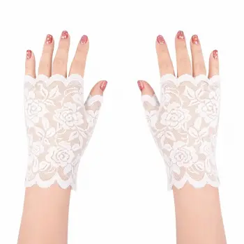 Beyaz Dantel Parmaksız Kısa Eldiven