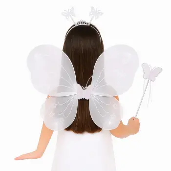 Beyaz Kelebek Kız Seti – 50 Cm Kelebek Kanadı, Taç Ve Asa