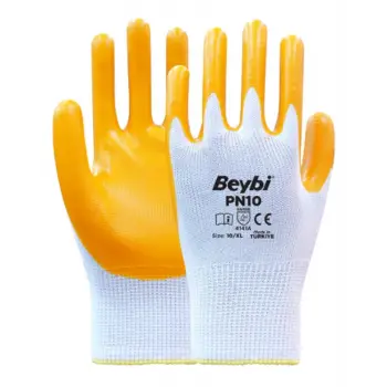 Beybi Nitril PMK PN10 9 Beden 12li Paket Polyester Örme Nitril Eldiven (4141A) Nitril 1-2 Kaplama (KDO)