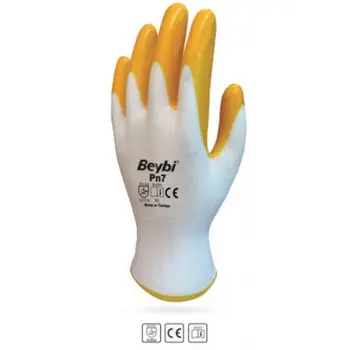 Beybi Nitril Poly PN7 10 Beden Beyaz Sarı  Eldiven 12li Paket (KDO)