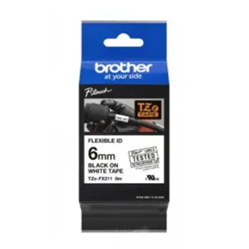 Brother TZE-FX211 6 mm Beyaz Üzeri Siyah Esnek Laminasyonlu Etiket
