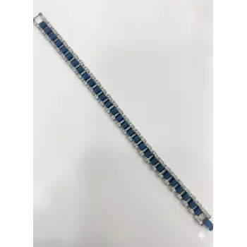 Rodyum-mavi Çelik  Erkek Çelik Bileklik Boy 21.5 Cm / En 1.0 Cm  - Ebl0067