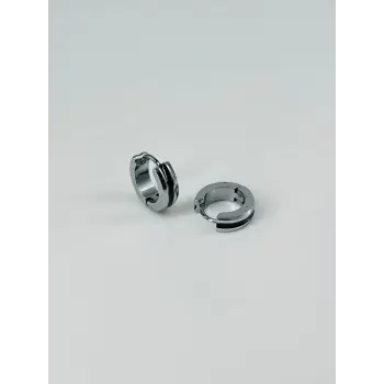 Rodyum Ve Siyah  Çelik Erkek Küpe Çap (9 Mm) Kalınlık (4 Mm) - Ekp0008
