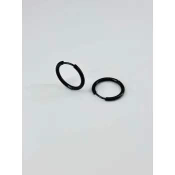 Siyah   Çelik Erkek Küpe Çap (14 Mm) Kalınlık (2 Mm) - Ekp0004