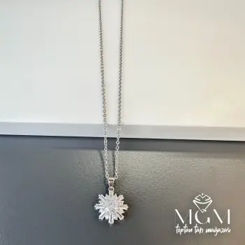 Rodyum Zirkon Taşlı Zincir Çelik Uç Kısmı Pirinç Kolyeler 40 + 5 Cm Uzatma Payı - Kl0105