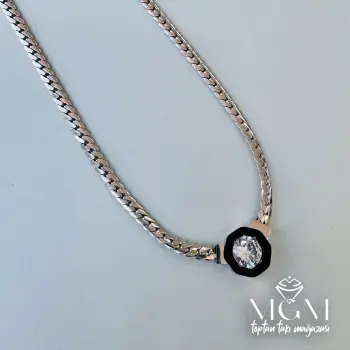 Rodyum Zirkon Taşlı Çelik Çelik Kolye 40+5 Cm - Kl0188