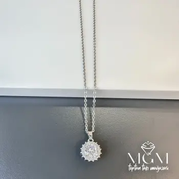 Rodyum Zirkon Taşlı Zincir Çelik Uç Kısmı Pirinç Kolyeler 40 + 5 Cm Uzatma Payı - Kl0119