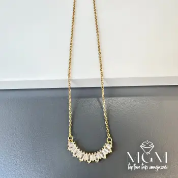 Zirkon Taşlı Zincir Çelik Uç Kısmı Pirinç Kolyeler 40 + 5 Cm Uzatma Payı - Kl0160