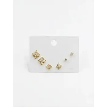 Çiçek Detaylı Altılı Küpe - Kp00641